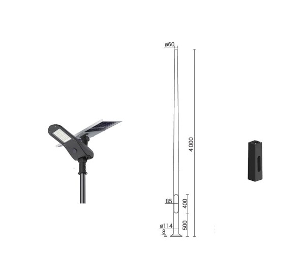 Lampa uliczna solarna LED FC-40 (40W) + słup 4m + fundament