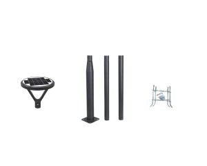 Zestaw Lampa solarna P-06 PIR + Słup stalowy czarny 3,73m